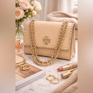 TORY BURCH NEW SET in Britten Studs Light Nougat! Shoulder Bag  & matching w…